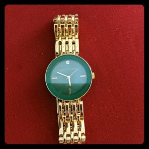 Gold/Green Genuine Diamond Dial Bracket Watch